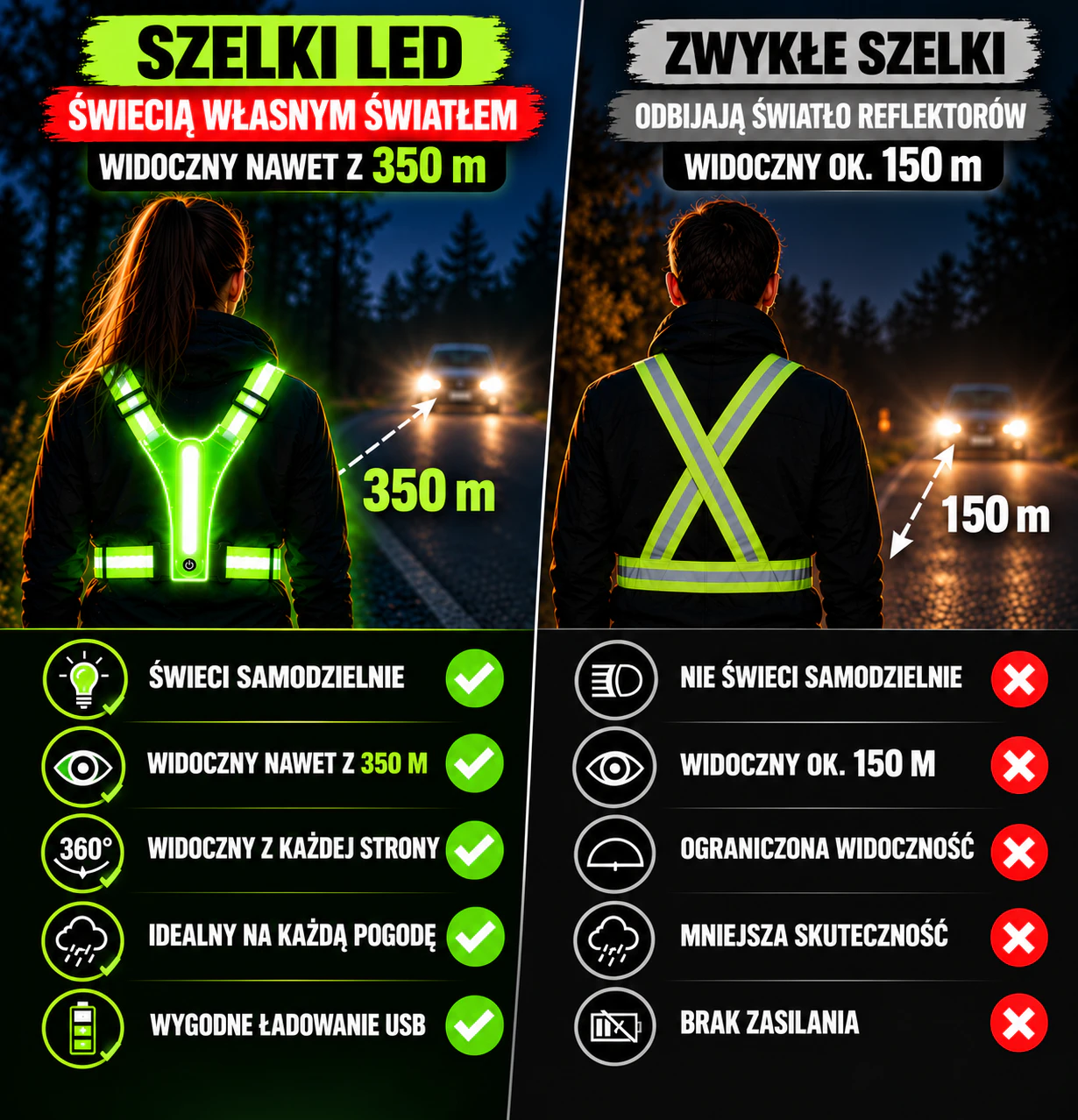 Szelki LED są znacznie skuteczniejsze niż tradycyjne szelki
